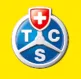 Blue TCS logo with a red shield featuring a Swiss cross on a yellow background.