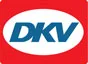 DKV logo with blue letters on a white oval background and a red rectangular frame.